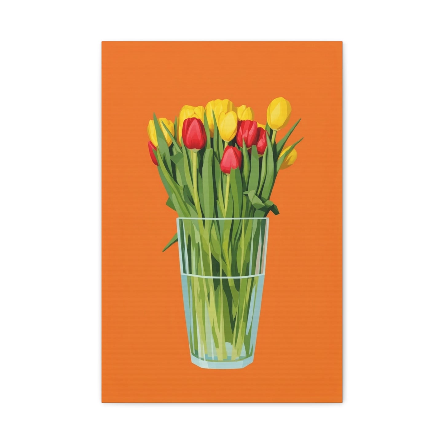 Tulip Bouquet Canvas Wall Art – Glass Vase on Orange