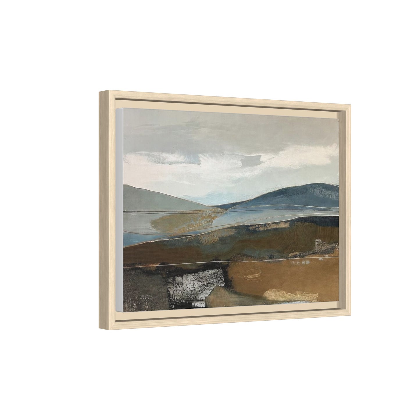 Framed Matte Canvas Landscape Art - Serene Abstract Hills in Blue & Earth Tones