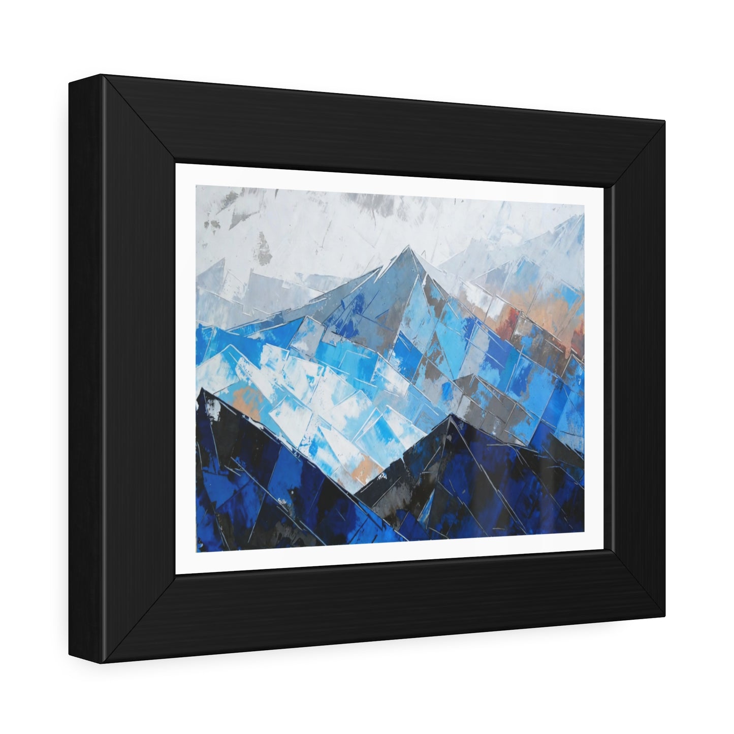 Framed Mountain Art Print — Blue Abstract Landscape Poster