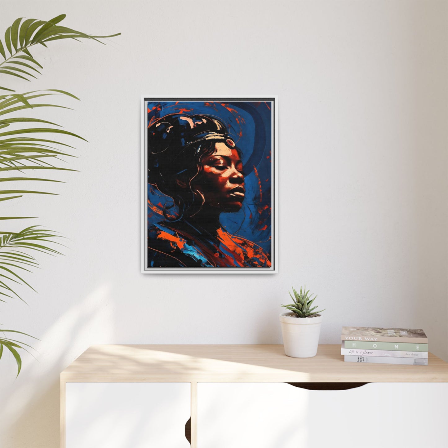 Framed Matte Canvas Art - Vibrant Portrait of a Black Woman (Multi-Color)