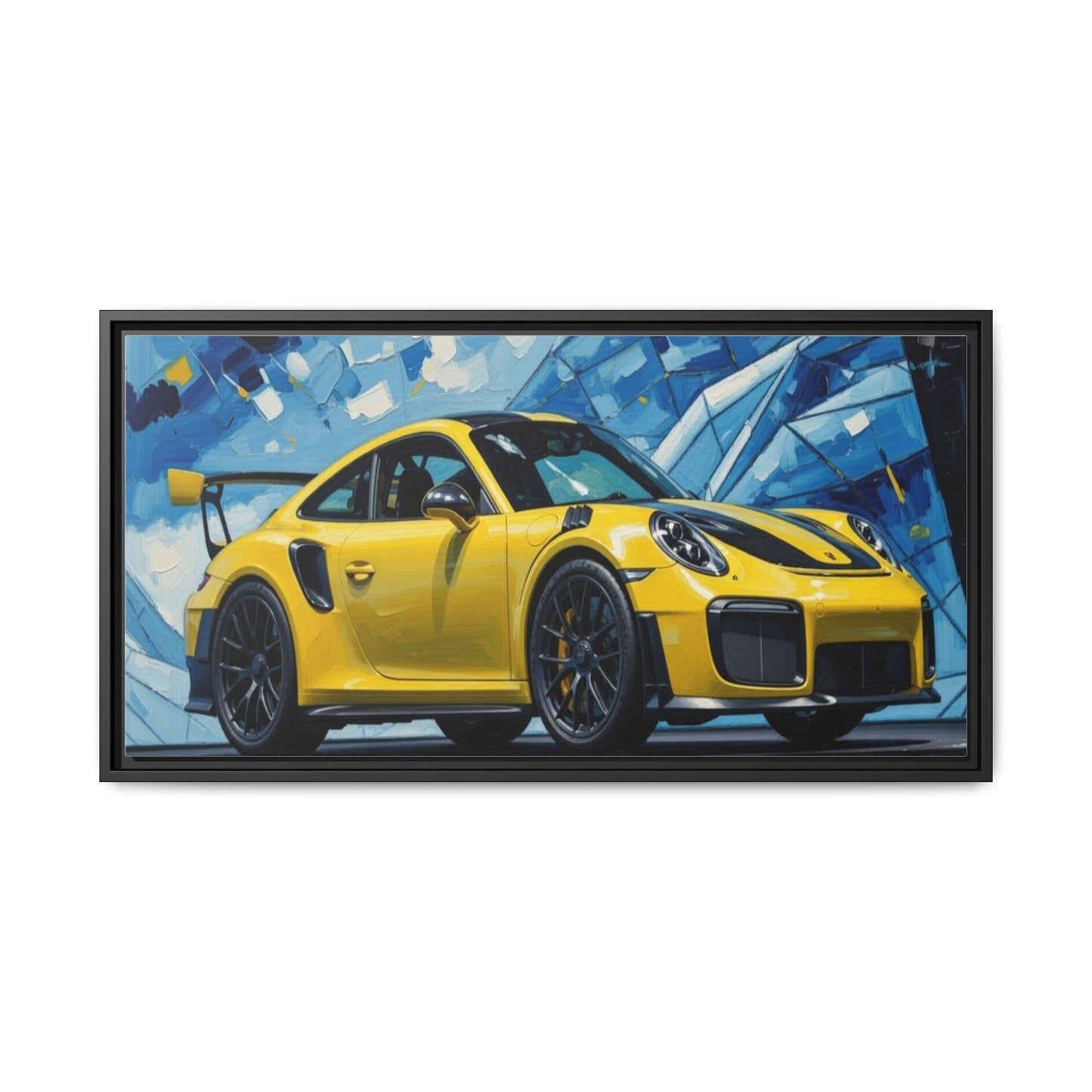 Yellow Porsche Sports Car Matte Framed Canvas – Modern Automotive Wall Art