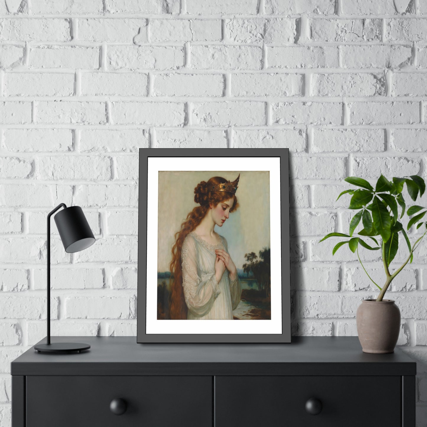 Framed Art Print — Pre-Raphaelite Woman Portrait, Vintage Romantic Wall Art
