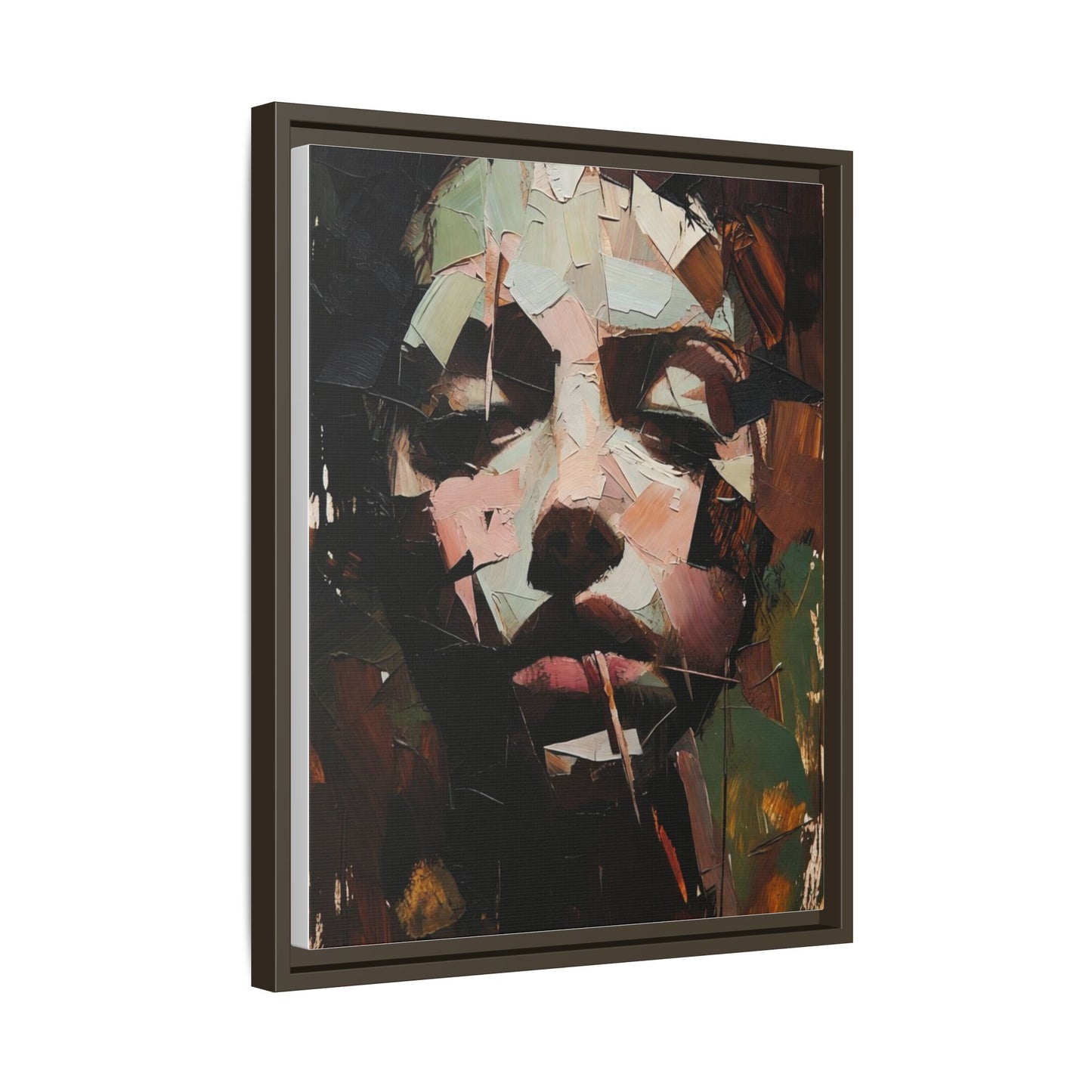 Matte Framed Canvas Art — Abstract Female Portrait, Moody Multicolor