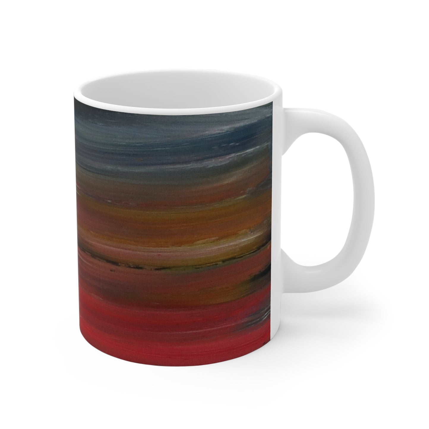 Abstract Sunset Stripes Mug — Red to Navy Gradient Ceramic Coffee Cup