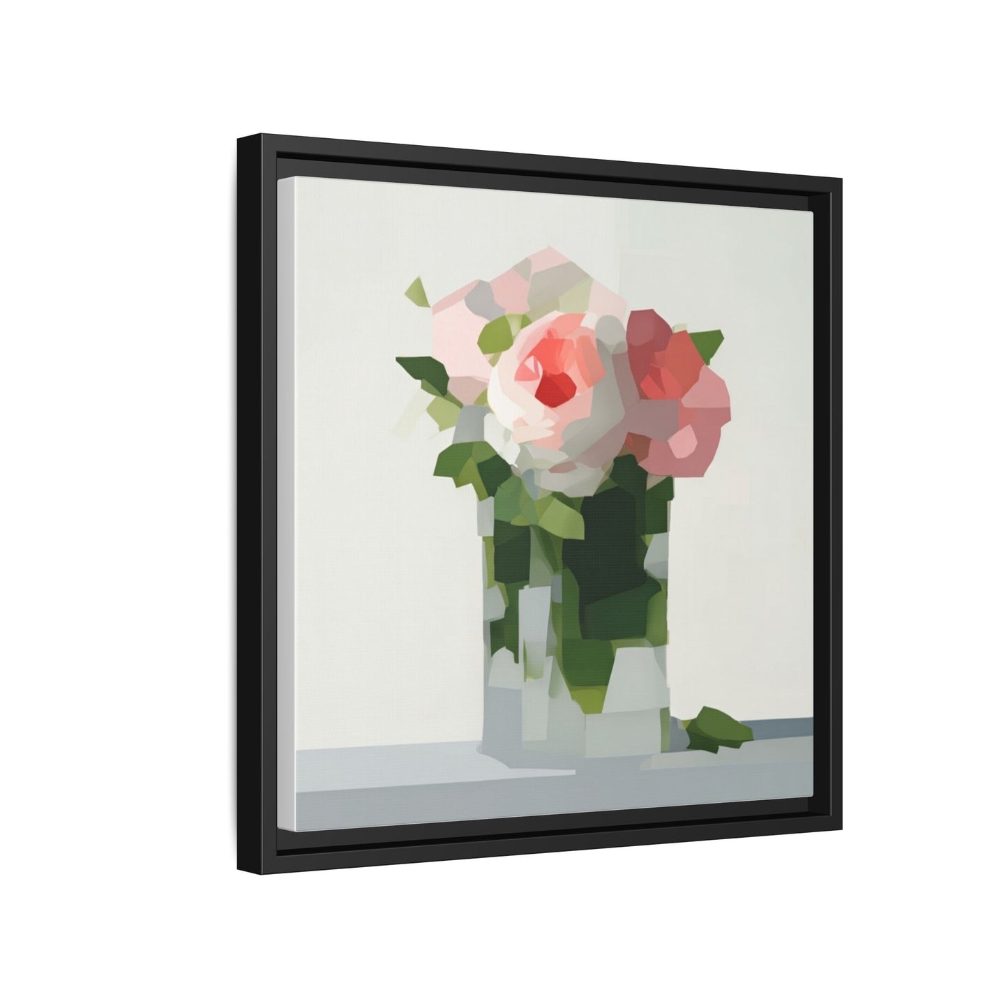 Framed Floral Canvas Print — Modern Pink Roses Still Life