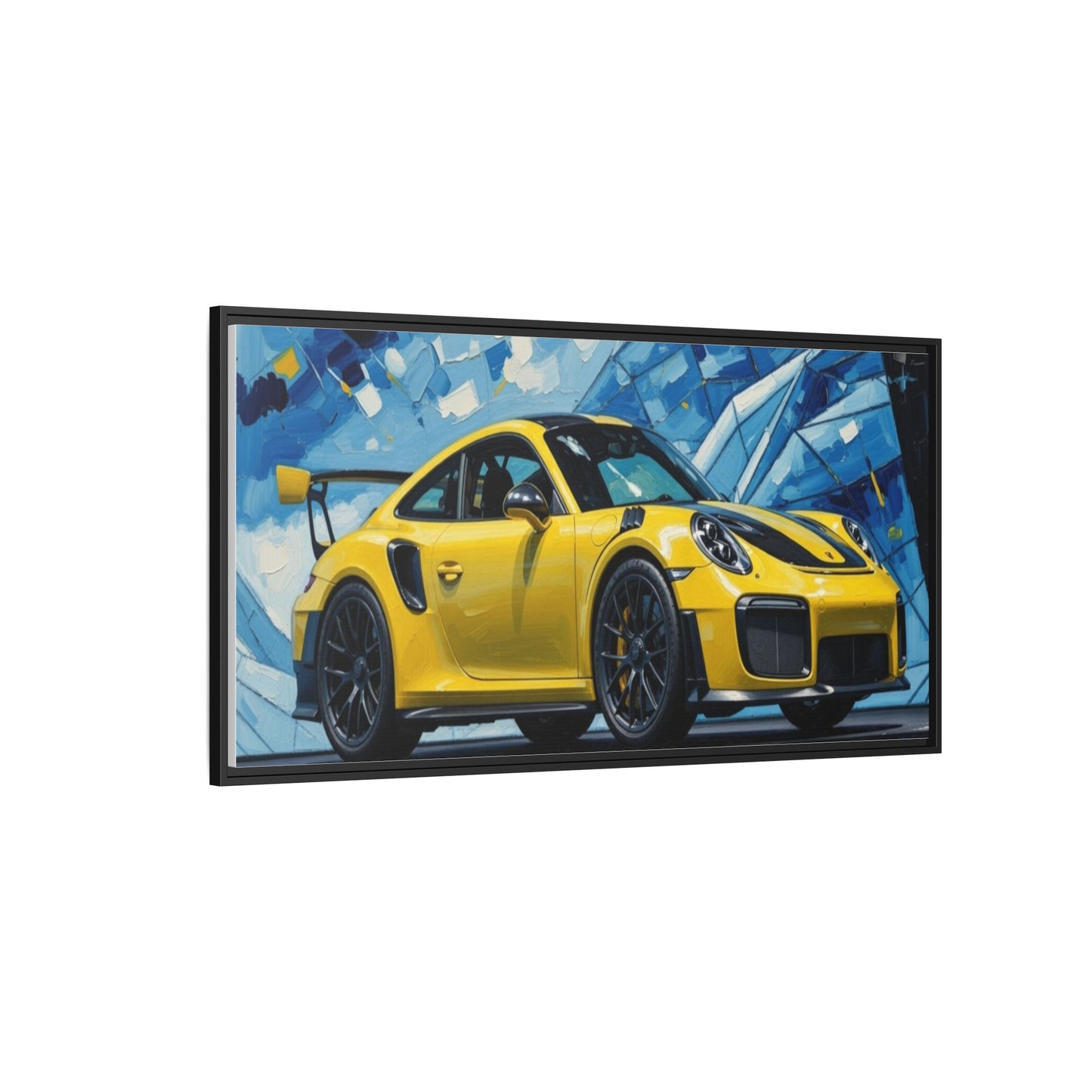 Yellow Porsche Sports Car Matte Framed Canvas – Modern Automotive Wall Art