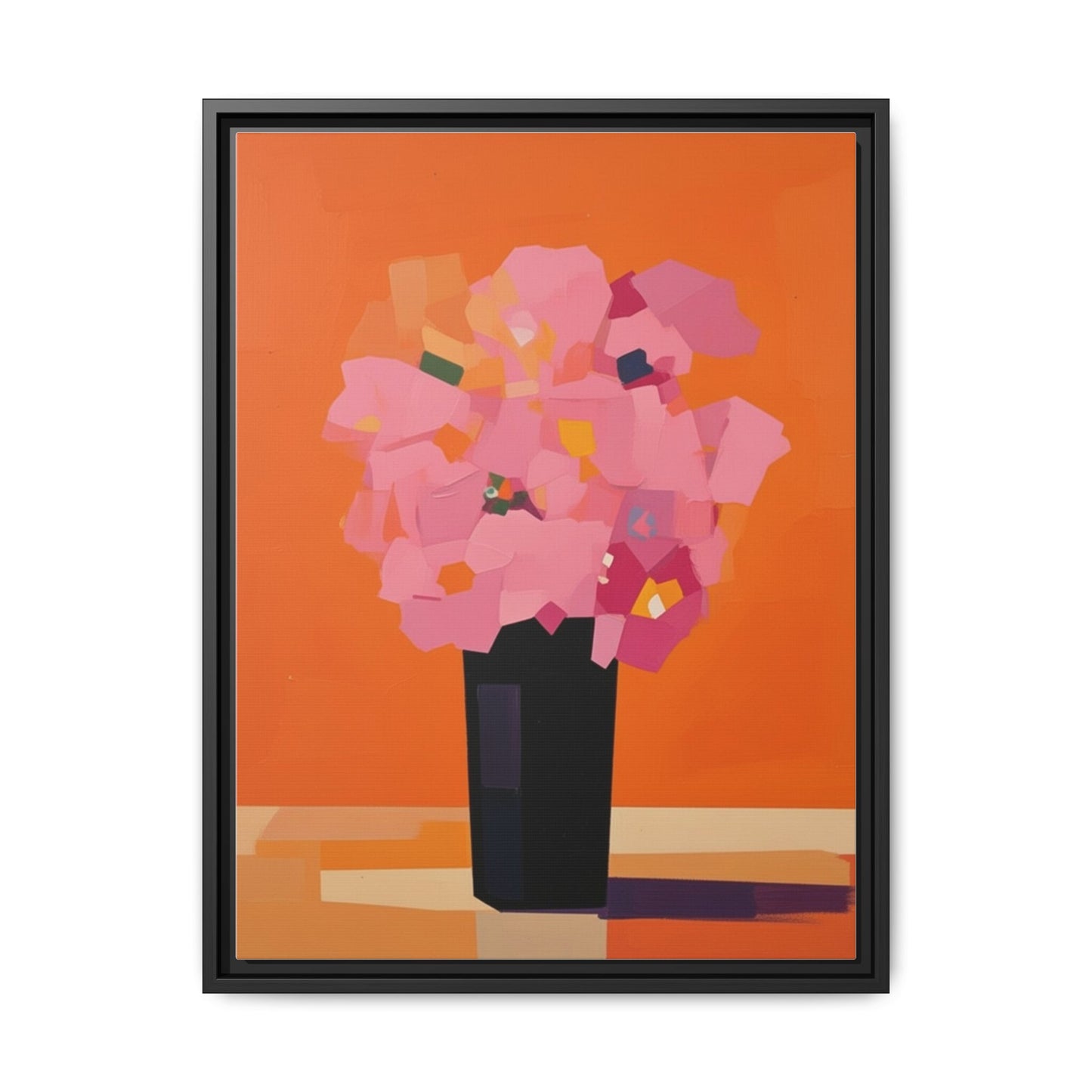 Framed Floral Canvas Art — Pink Bouquet on Orange Background