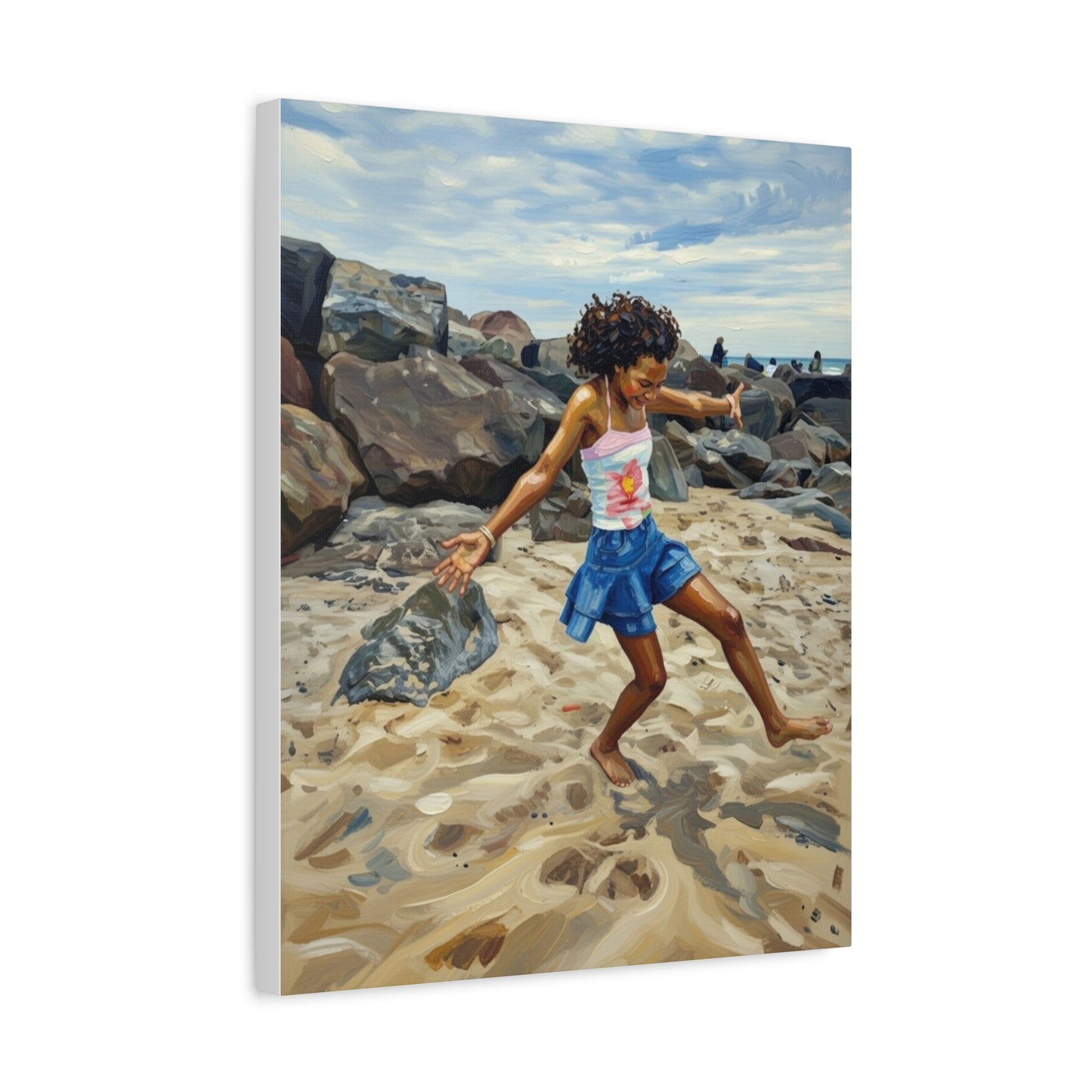 Beach Joy Canvas Print — Child Playing on Sand Stretched Matte Wall Art