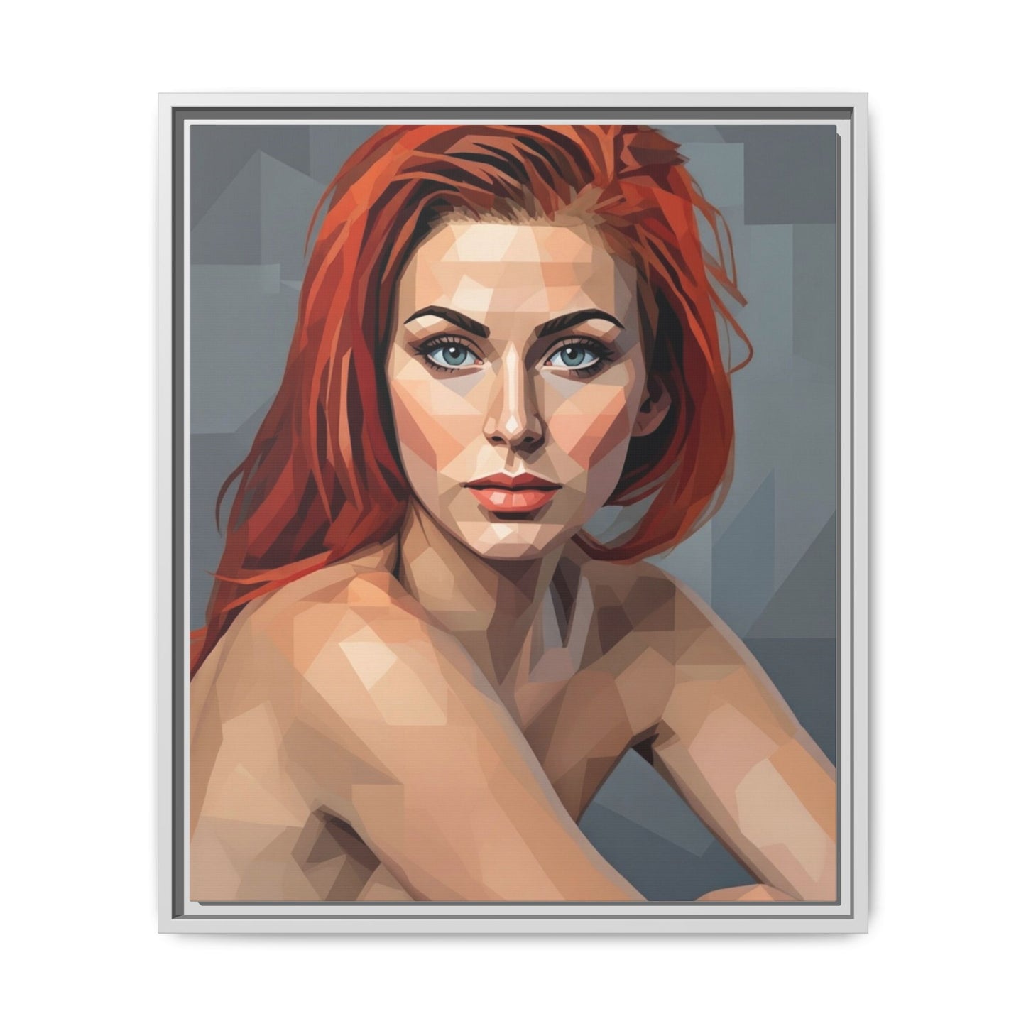Framed Matte Canvas Portrait — Geometric Redhead Wall Art