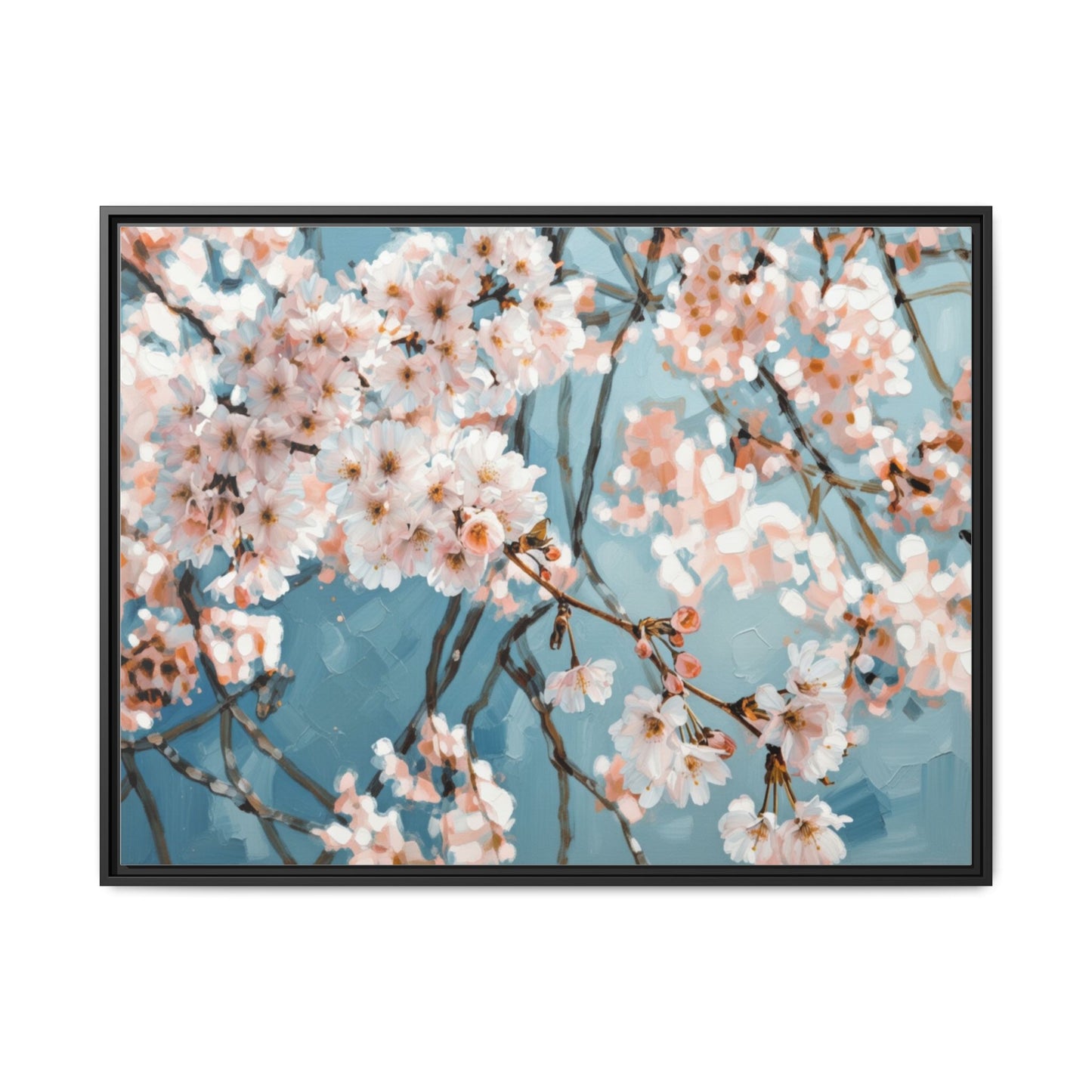 Framed Cherry Blossom Matte Canvas Print — Soft Pink Floral Wall Art