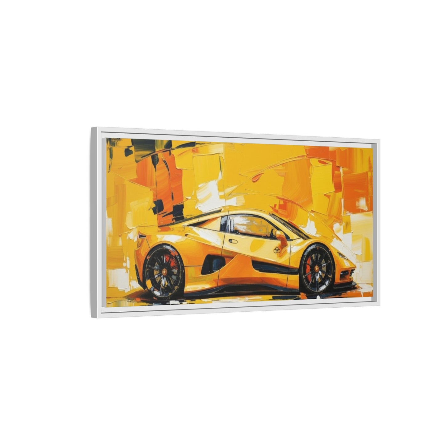 Yellow Sports Car Abstract Matte Canvas Framed Print