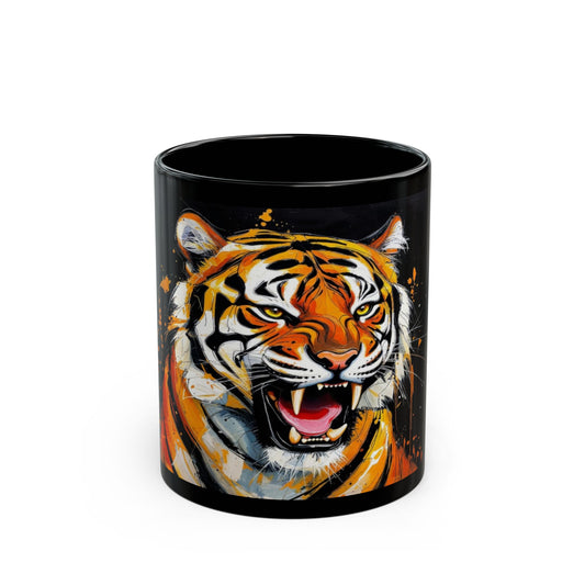 Roaring Tiger Black Mug — Bold Ceramic Coffee Cup (11oz/15oz)