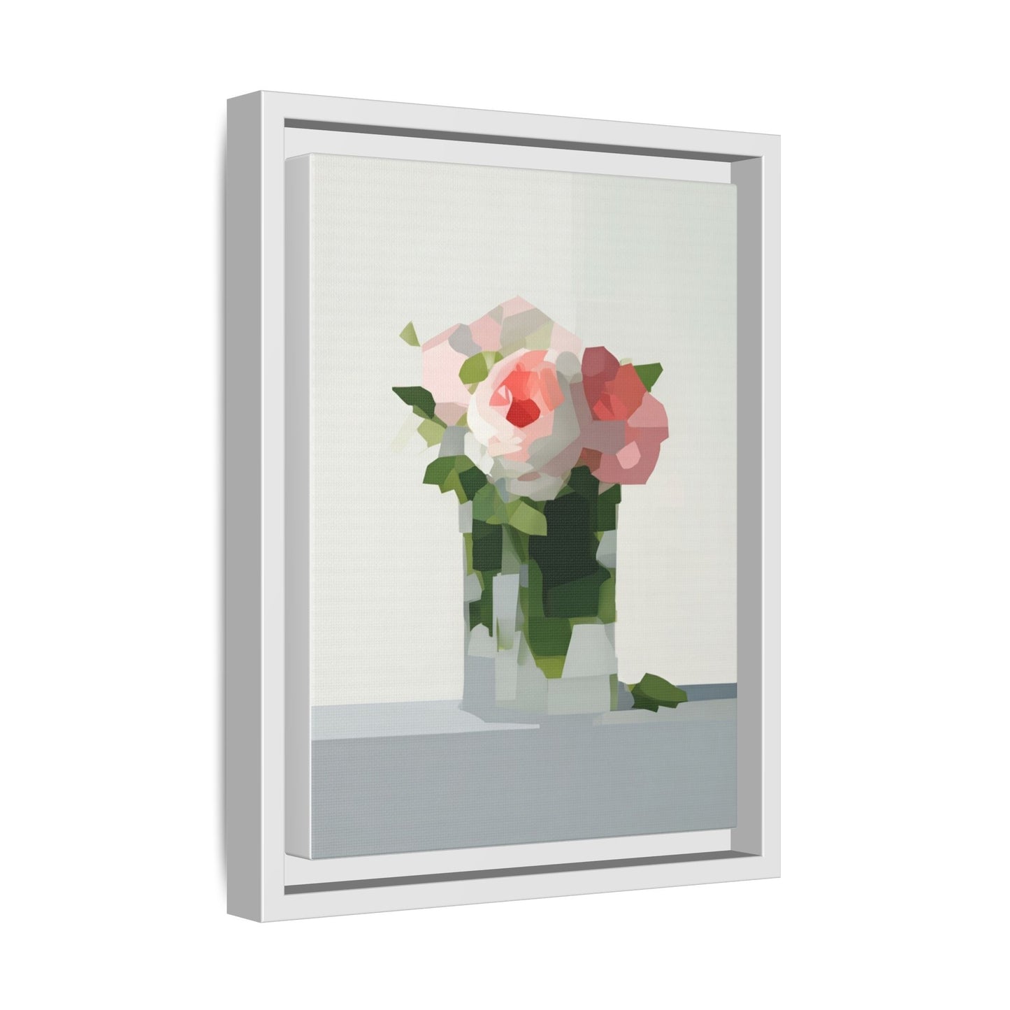 Framed Floral Canvas Print — Modern Pink Roses Still Life