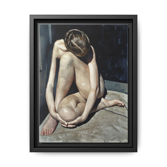 Framed Matte Canvas Print Contemplative Nude Figure Art