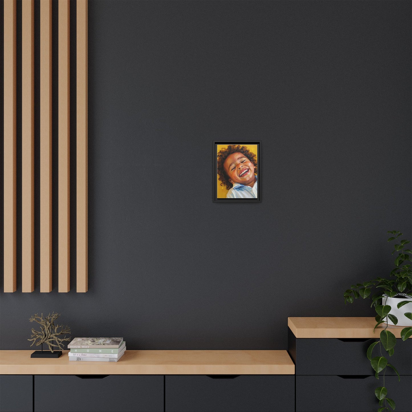 Framed Matte Canvas Print – Joyful Child Portrait, Colorful Nursery Wall Art