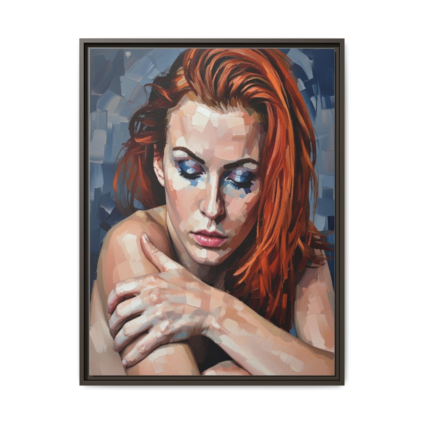 Framed Matte Canvas Art – Contemplative Redhead Portrait