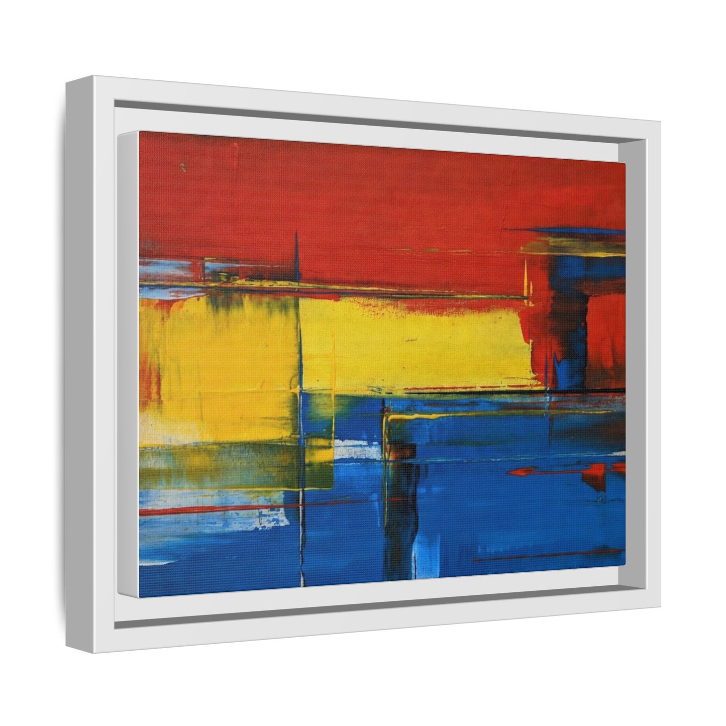 Abstract Color Block Matte Canvas Framed Wall Art — Modern Red Yellow Blue Painting