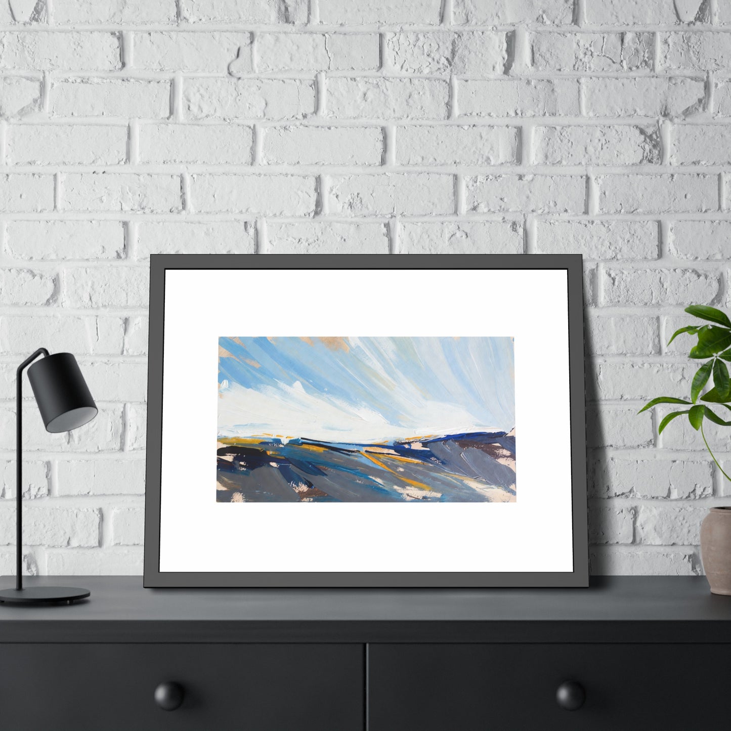 Abstract Coastal Landscape Framed Poster — Blue Seascape Wall Art