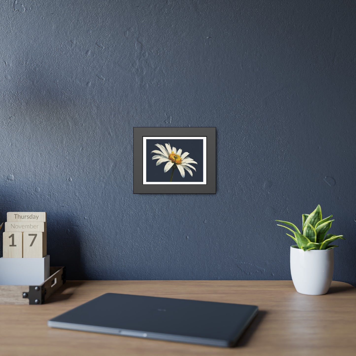 Framed Daisy Art Print — White Daisy Wall Poster in Black Frame