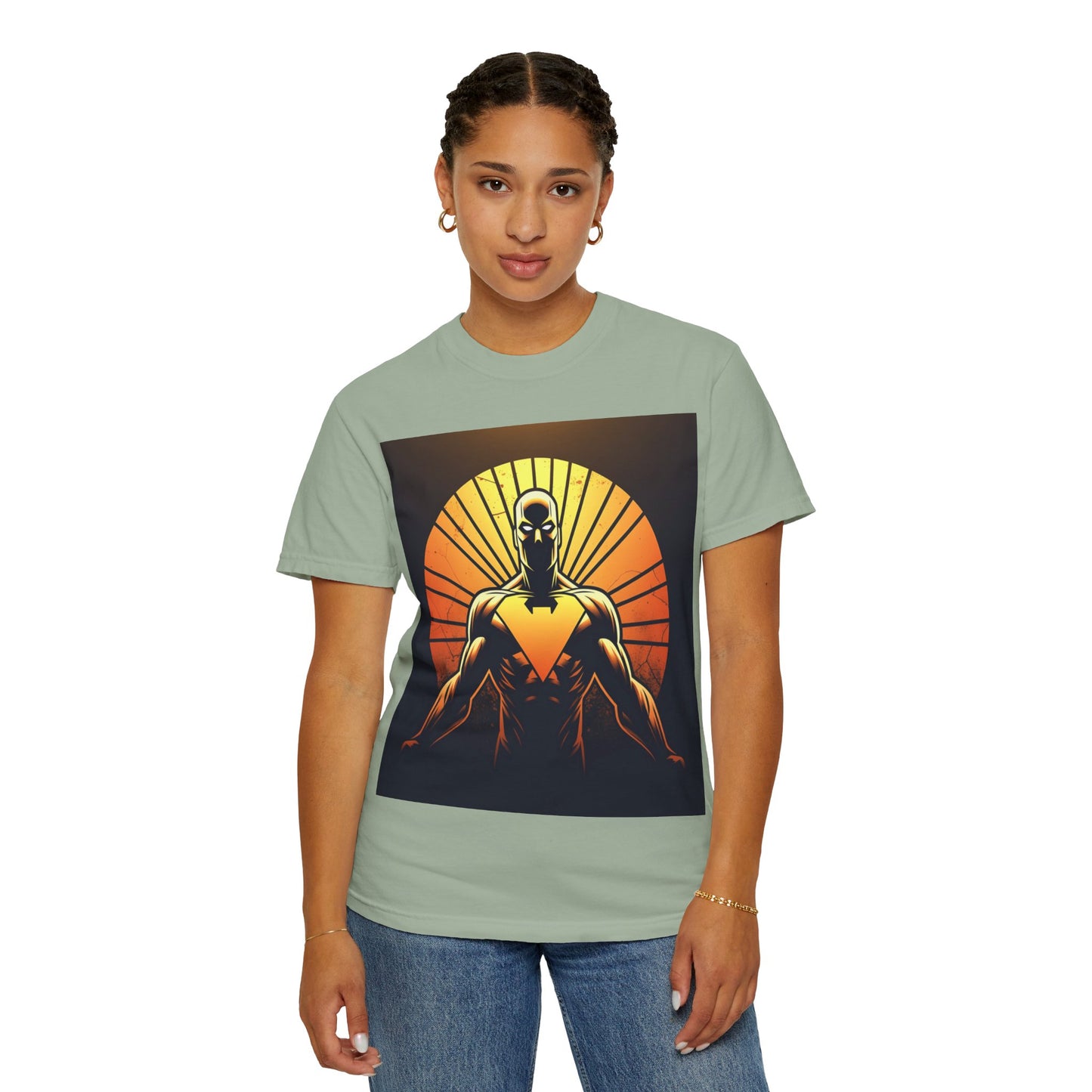 Superhero Sunrise T-Shirt — Bold Chest Emblem Graphic