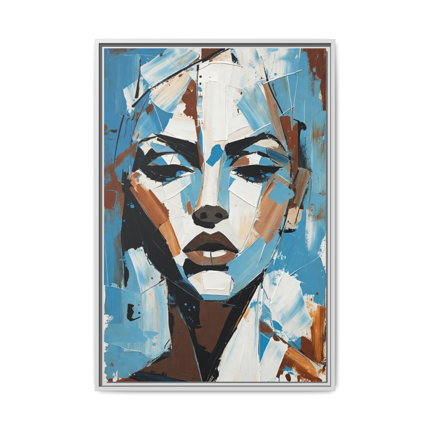 Abstract Blue Face Matte Canvas Wall Art — Framed Modern Portrait Print