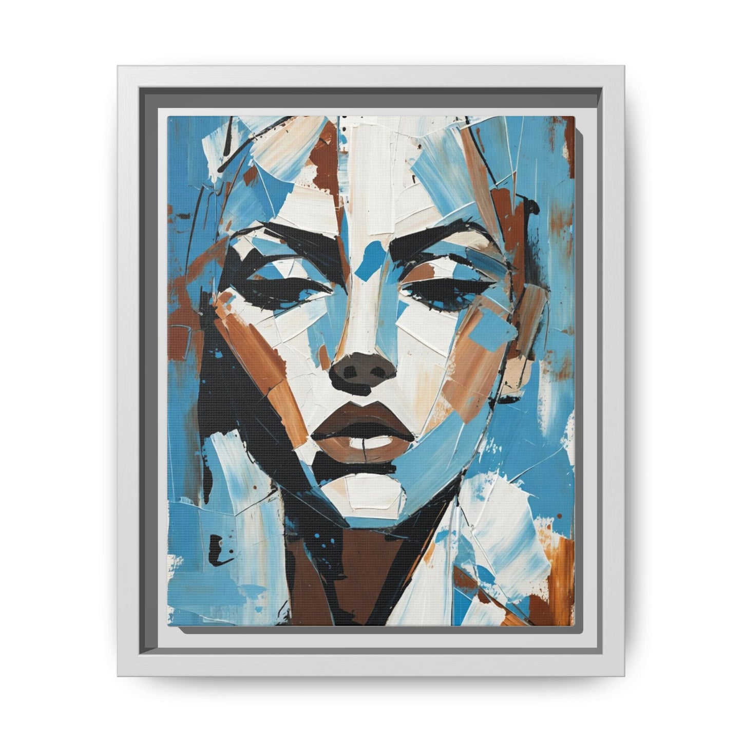 Abstract Blue Face Matte Canvas Wall Art — Framed Modern Portrait Print