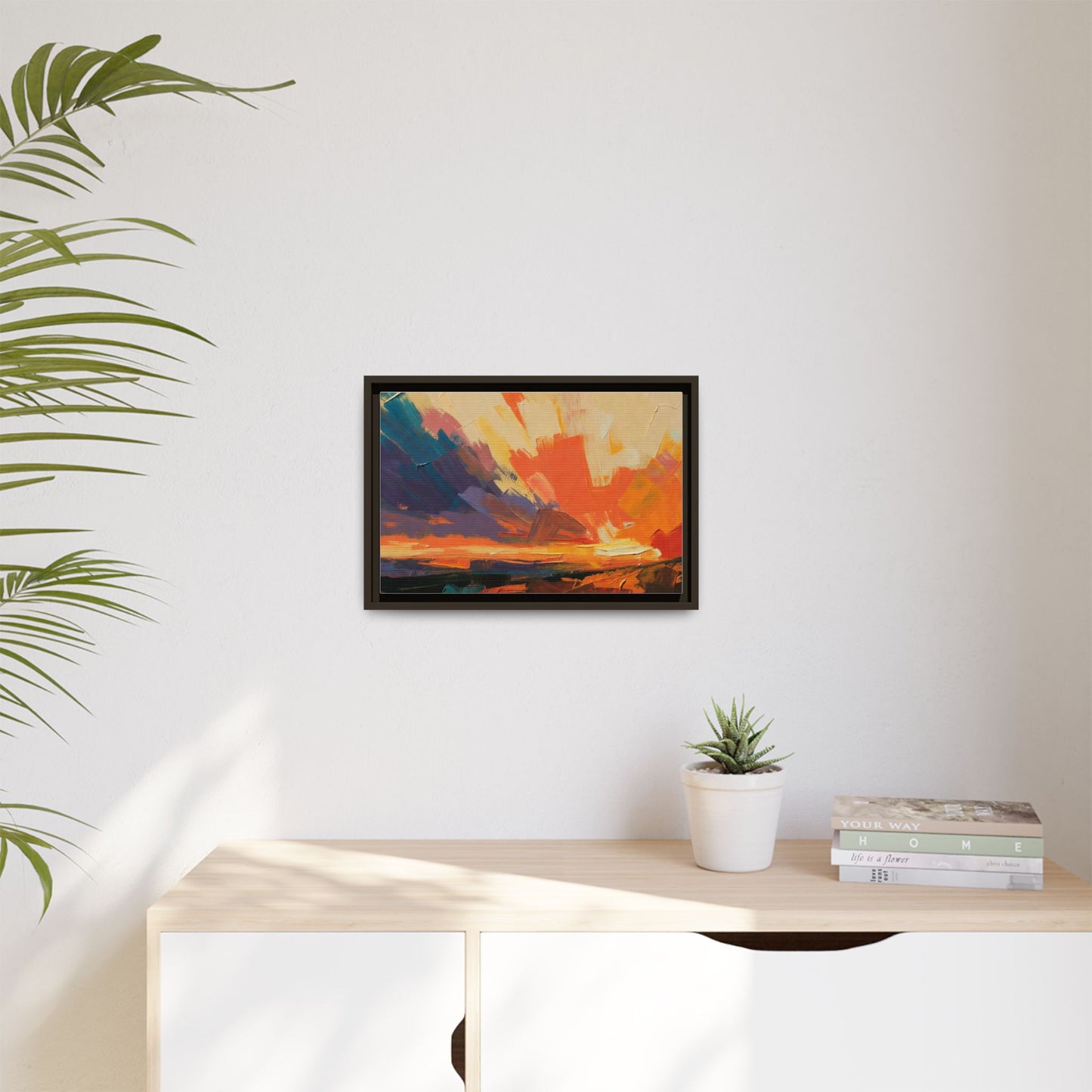 Framed Abstract Sunset Canvas Art – Multicolor Matte Wall Decor