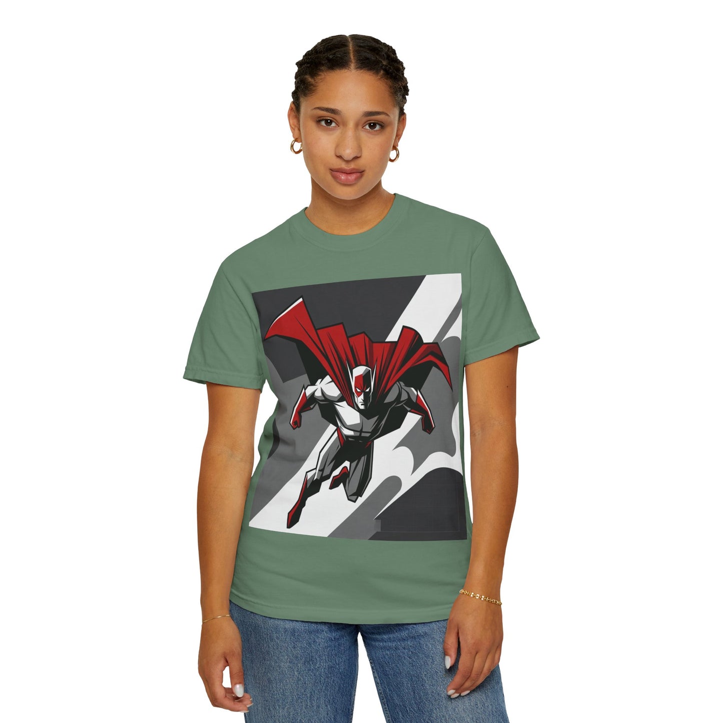 Superhero Action T-Shirt — Red Cape Comic Graphic Tee