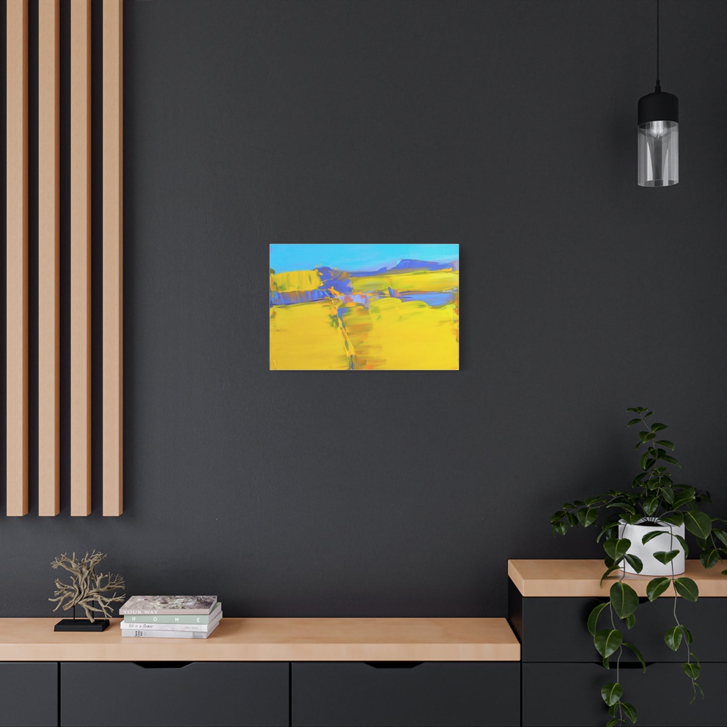Abstract Yellow Field Canvas Wall Art  Vibrant Landscape Matte Stretched Canvas 1.25"