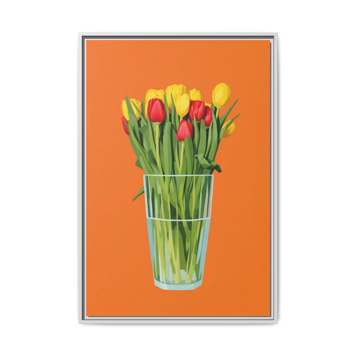 Framed Tulip Canvas Print — Colorful Tulips in Glass Vase