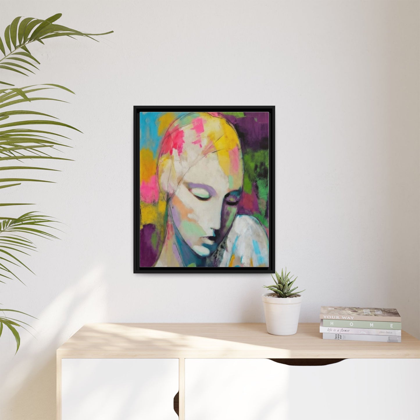 Framed Matte Canvas Art - Colorful Abstract Portrait