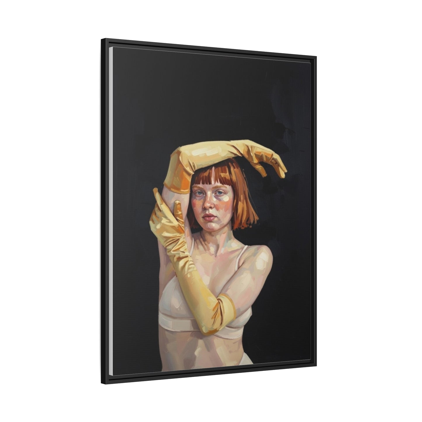 Framed Matte Canvas Art – Portrait of Woman in Yellow Gloves