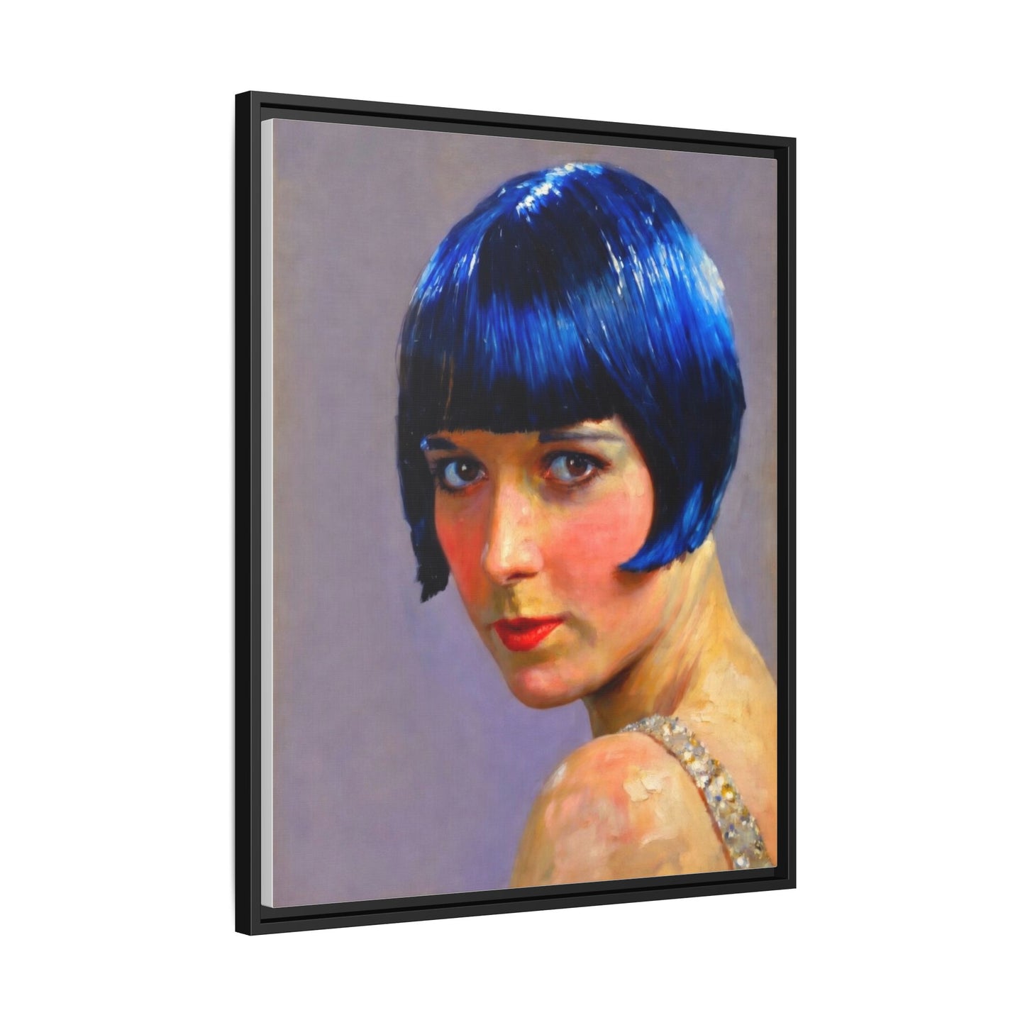 Framed Matte Canvas Art Print — Vintage Portrait with Blue Bob