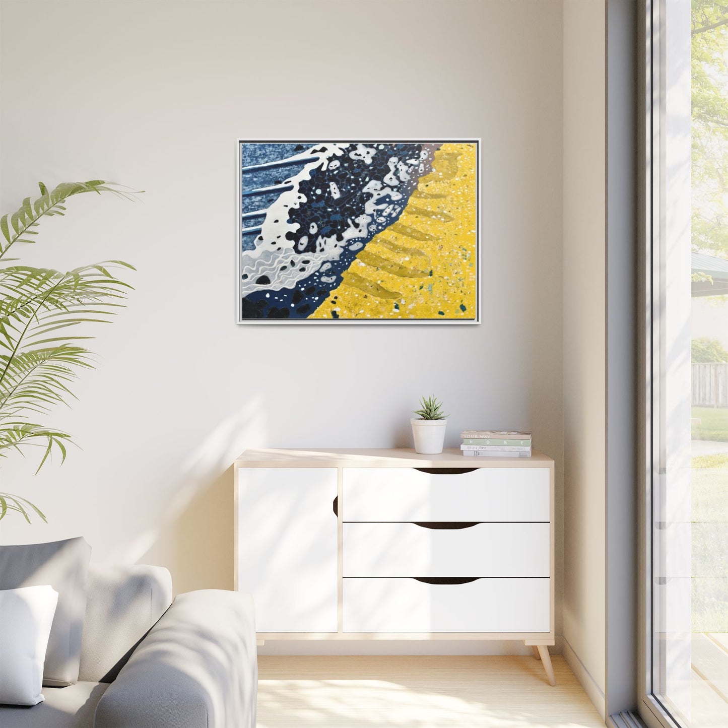 Framed Abstract Ocean & Sand Matte Canvas Print