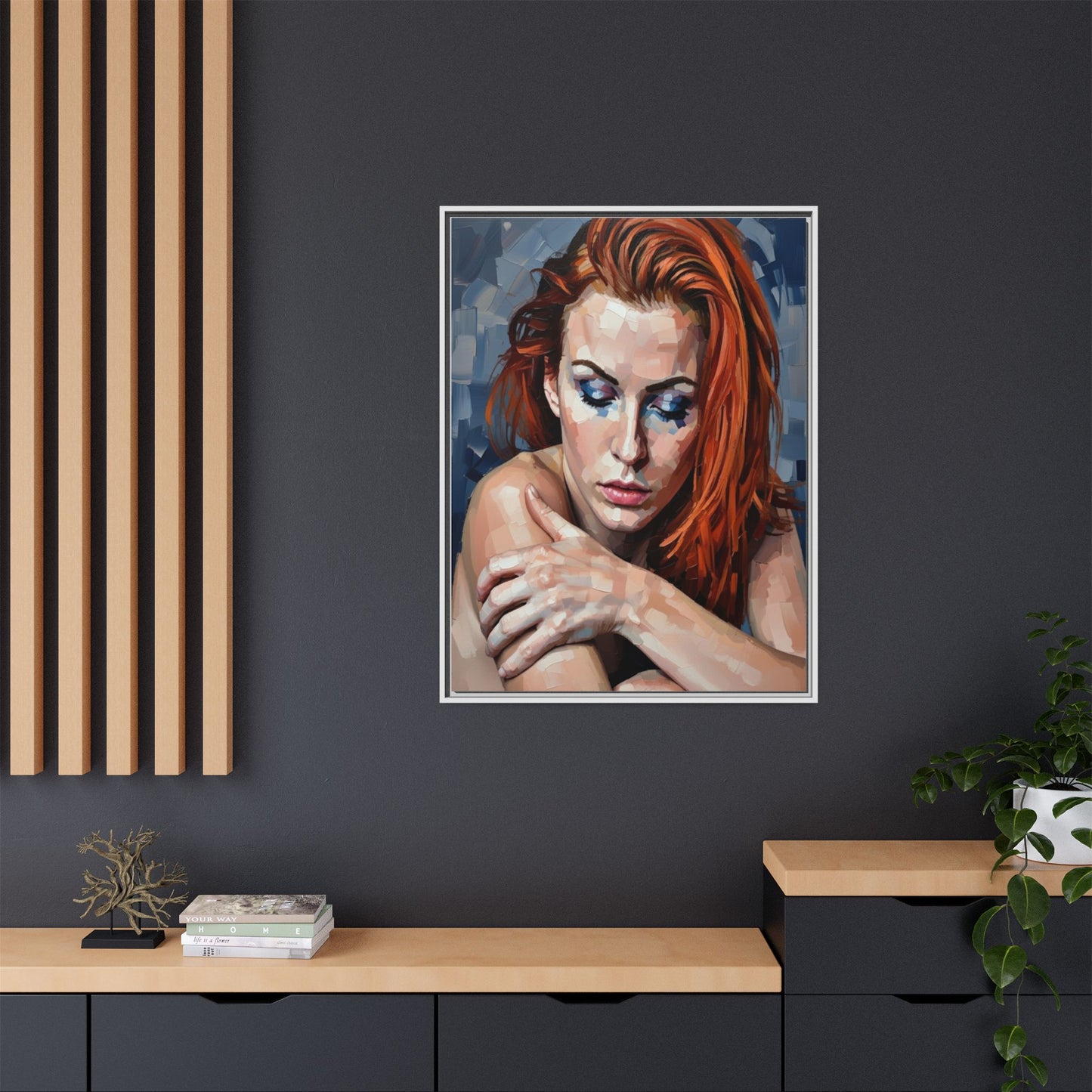 Framed Matte Canvas Art – Contemplative Redhead Portrait