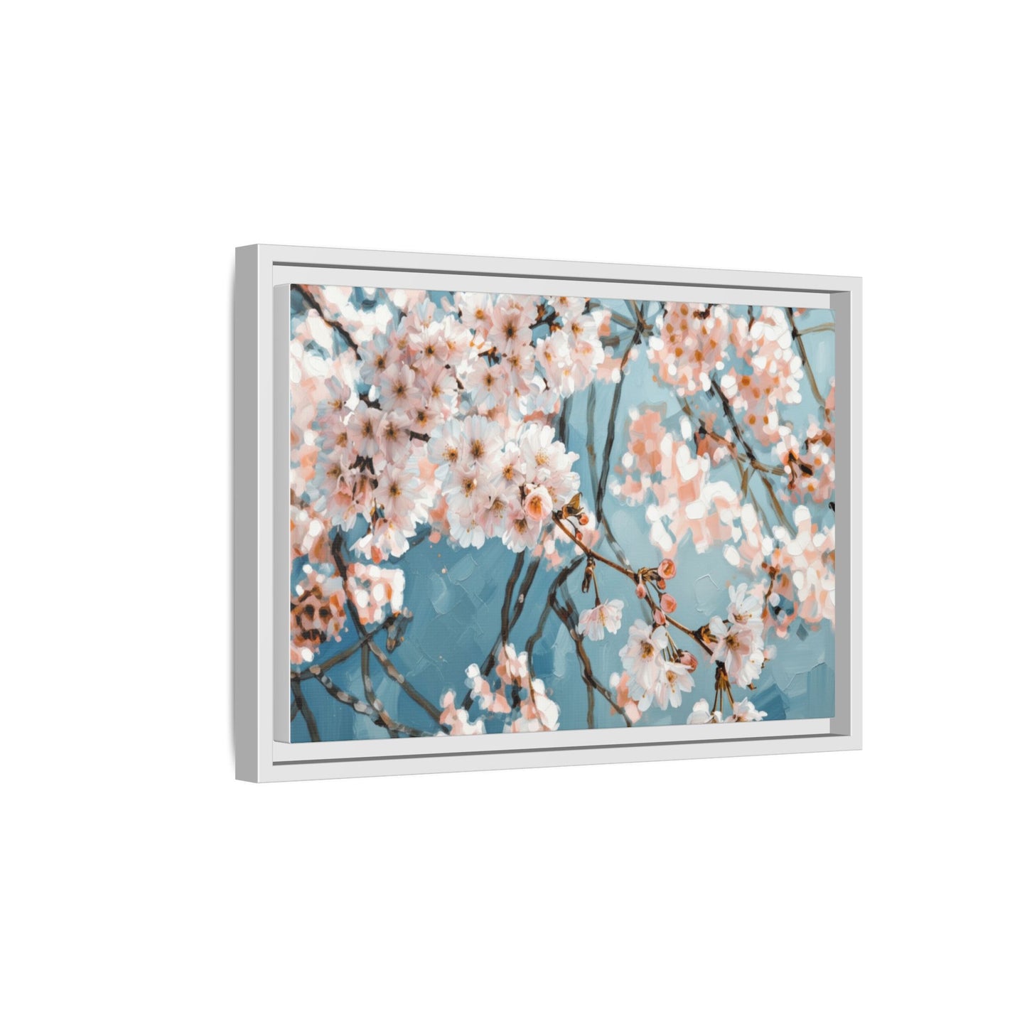 Framed Cherry Blossom Matte Canvas Print — Soft Pink Floral Wall Art