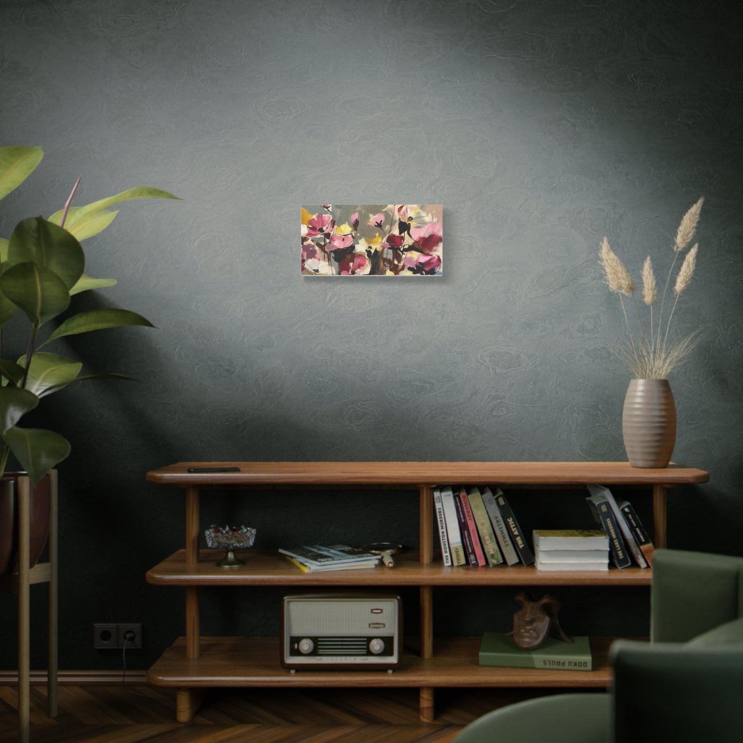 Floral Abstract Canvas Wall Art — Pink & Yellow Bloom Stretched Matte Print