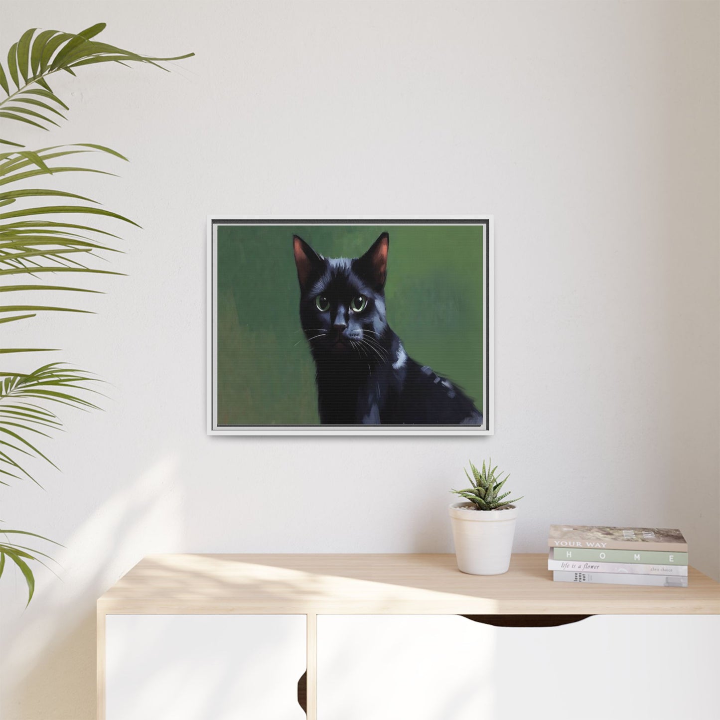 Framed Black Cat Portrait Canvas — Matte Multi-Color Wall Art