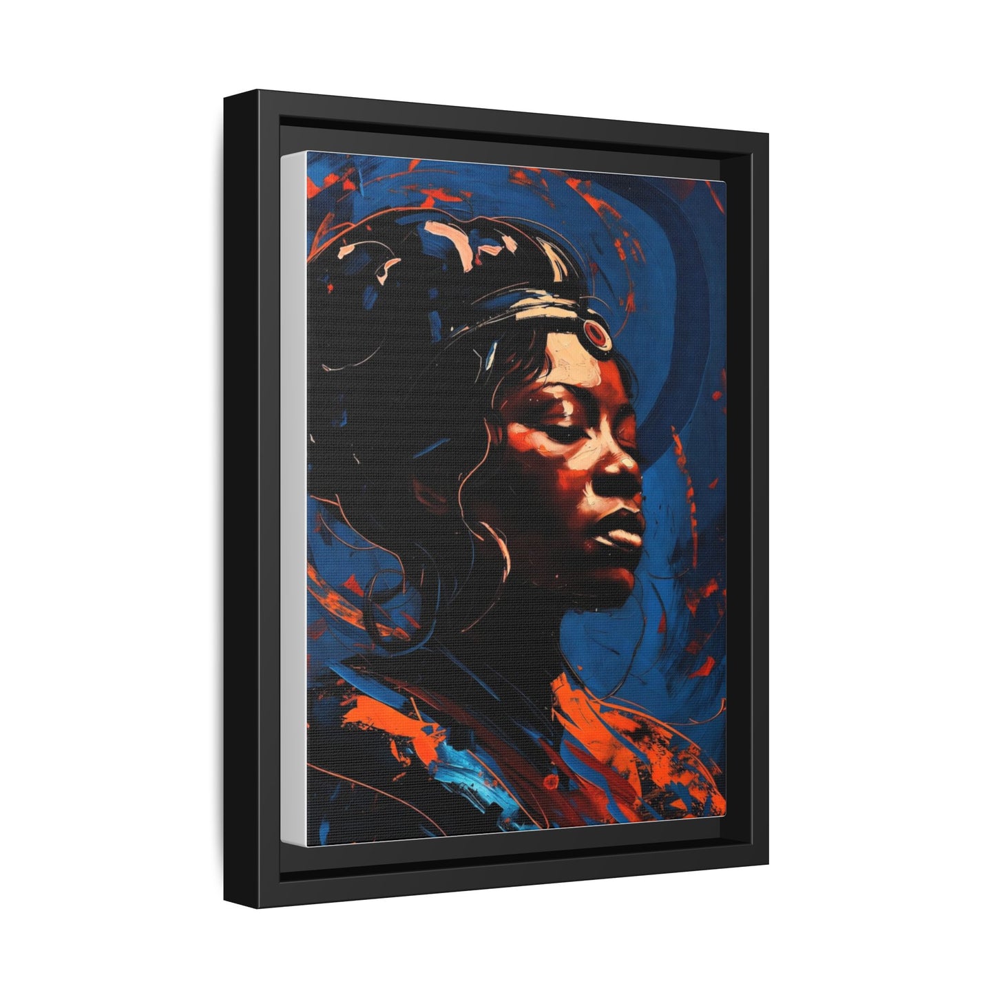 Framed Matte Canvas Art - Vibrant Portrait of a Black Woman (Multi-Color)