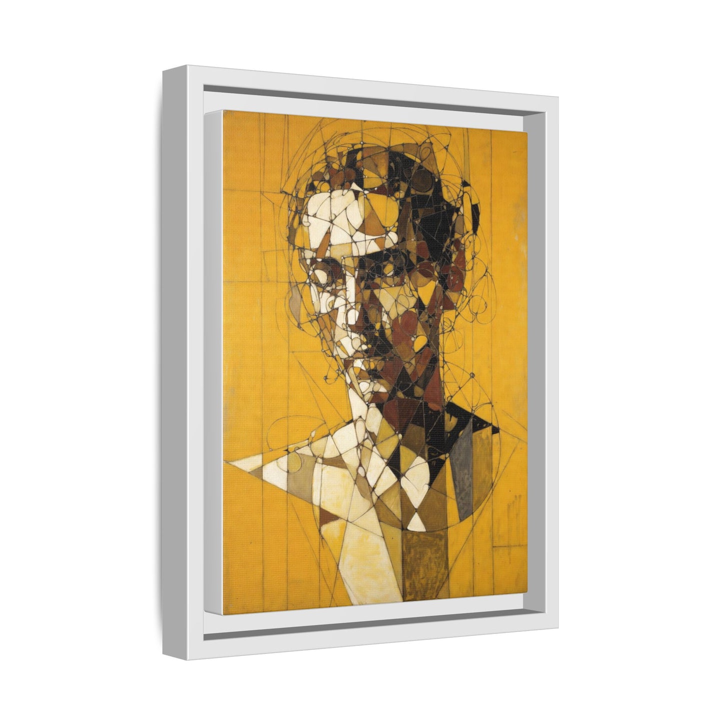 Framed Matte Canvas Art - Abstract Geometric Portrait on Mustard Yellow