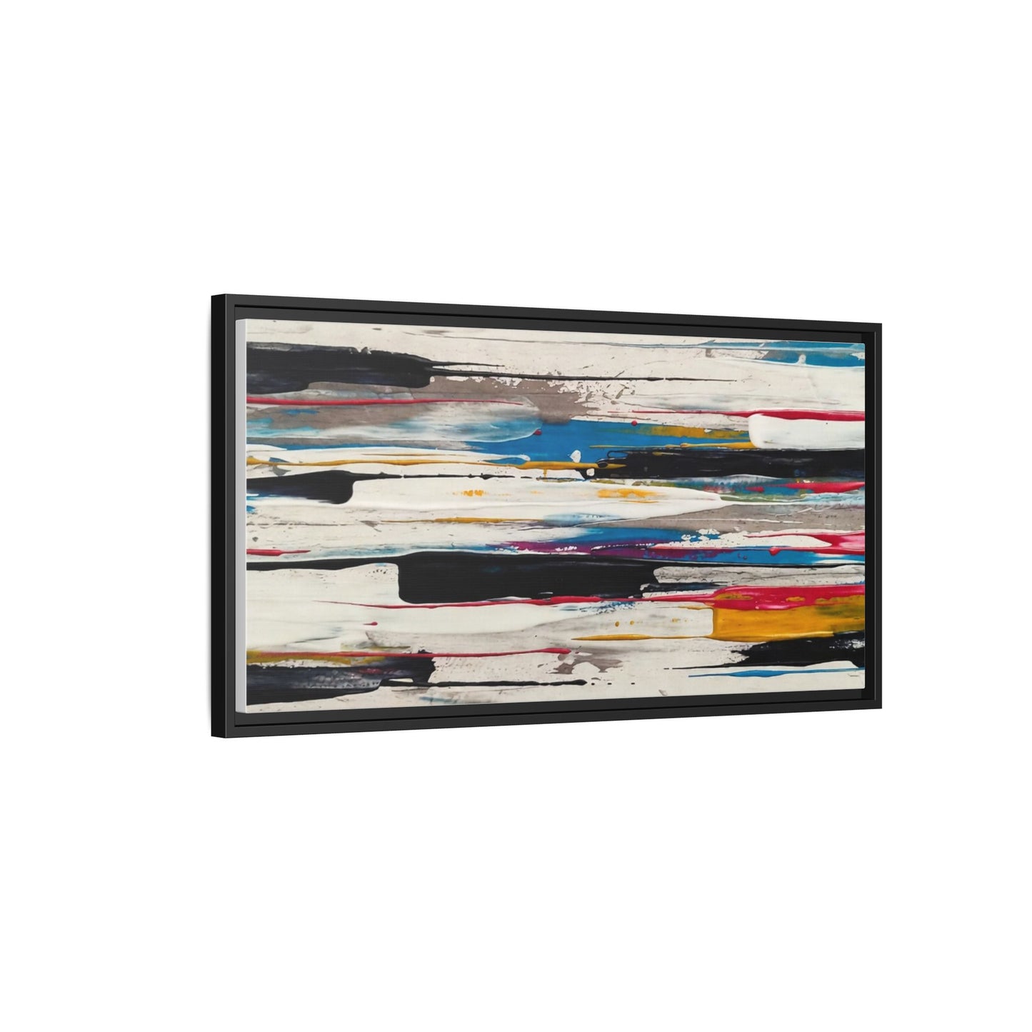 Abstract Multi-Color Framed Canvas Wall Art — Modern Horizontal Brushstroke Print