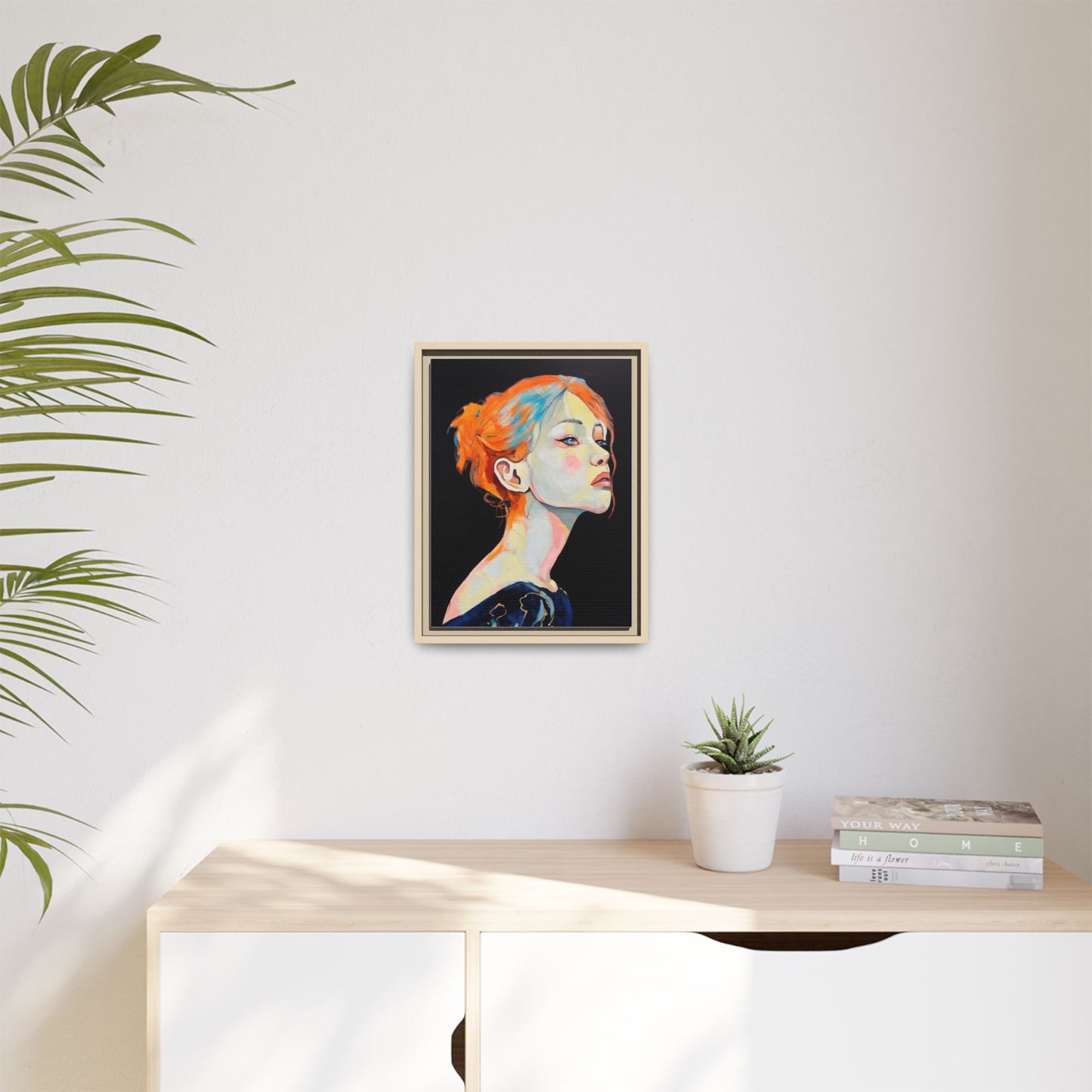 Framed Matte Canvas Portrait — Vibrant Multi‑Color Woman Wall Art
