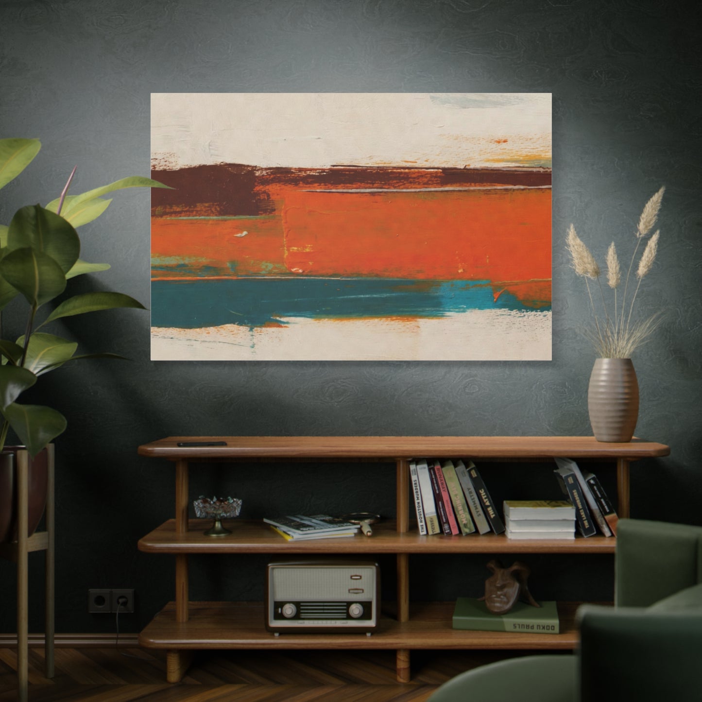 Abstract Orange & Teal Matte Canvas Wall Art — Stretched 1.25"