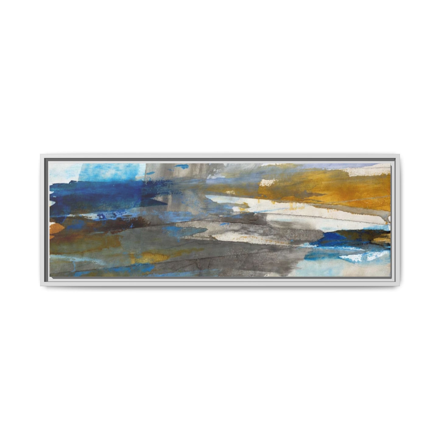 Abstract Blue & Gold Framed Canvas Art — Matte Multi-Color Wall Print