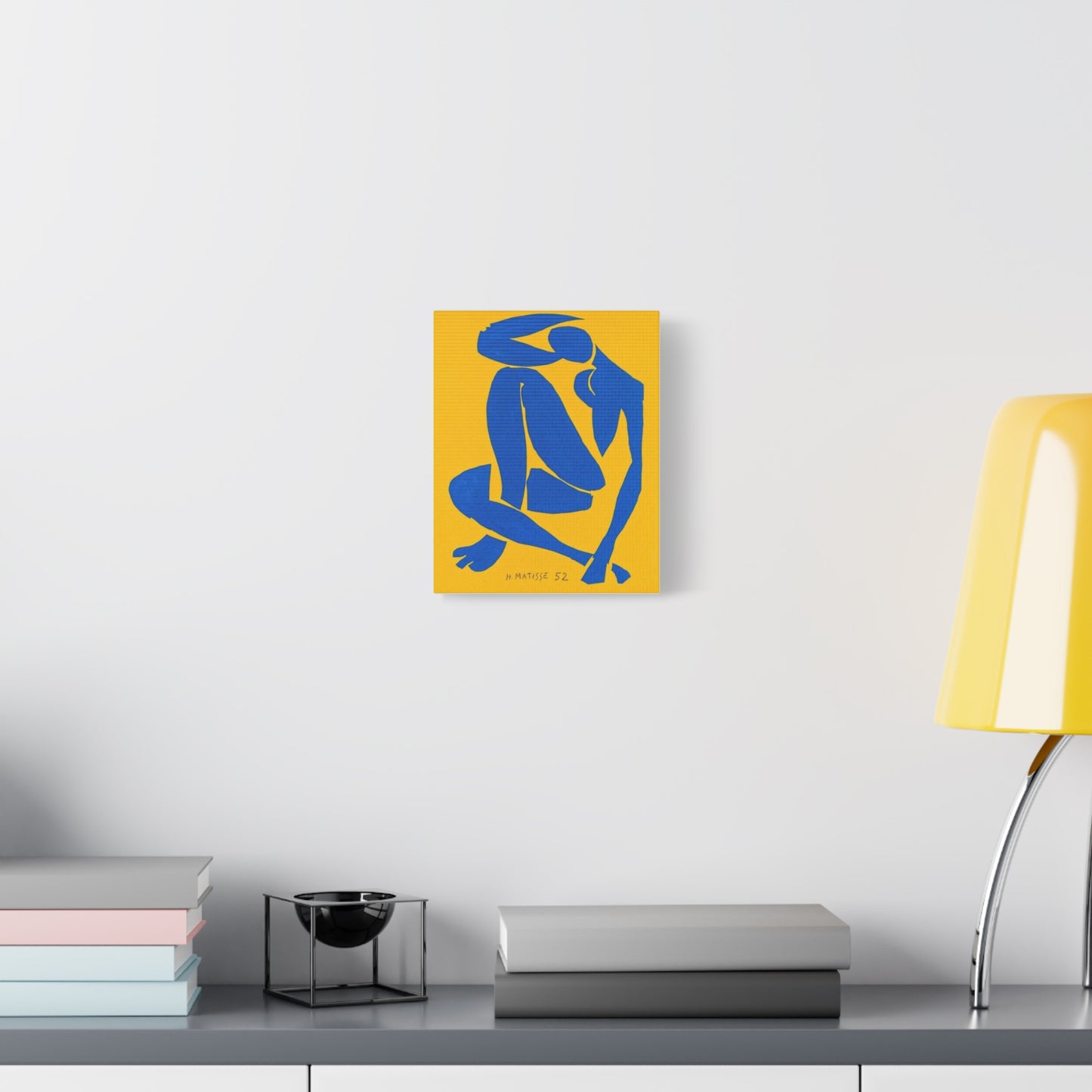 Blue Matisse Nude Silhouette Matte Canvas Print — Modern Yellow Wall Art