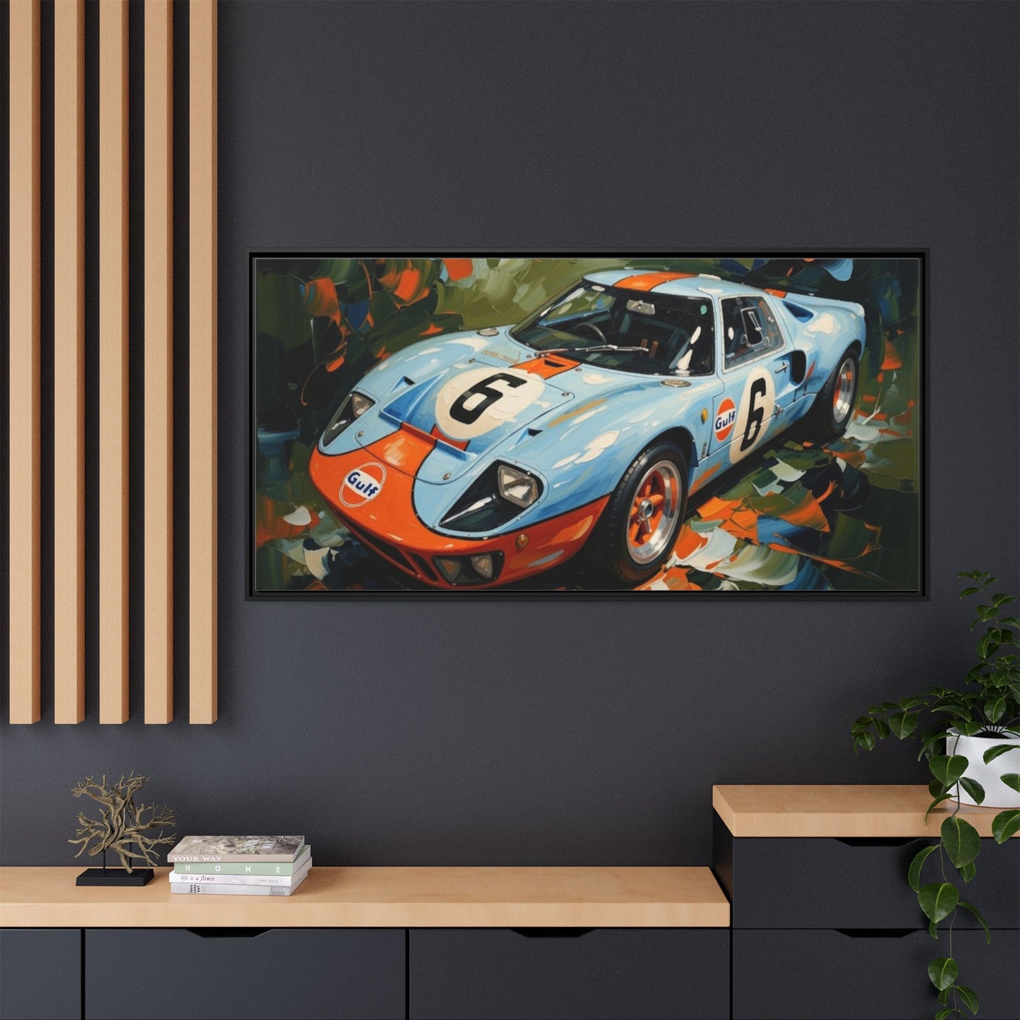 Gulf Racing GT40 Matte Framed Canvas — Vintage Sports Car Wall Art