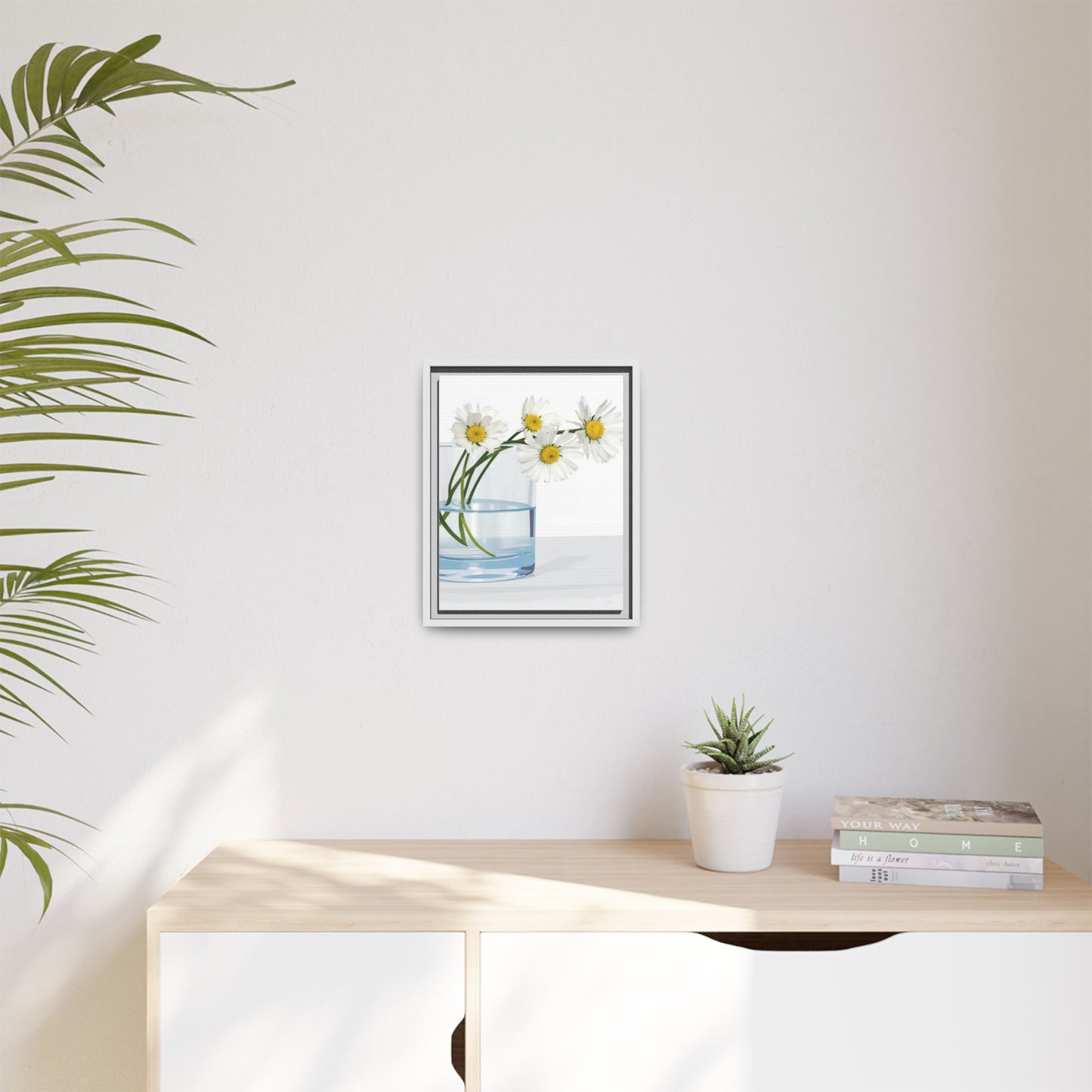 Framed Daisy Canvas Print — Minimal Botanical Wall Art