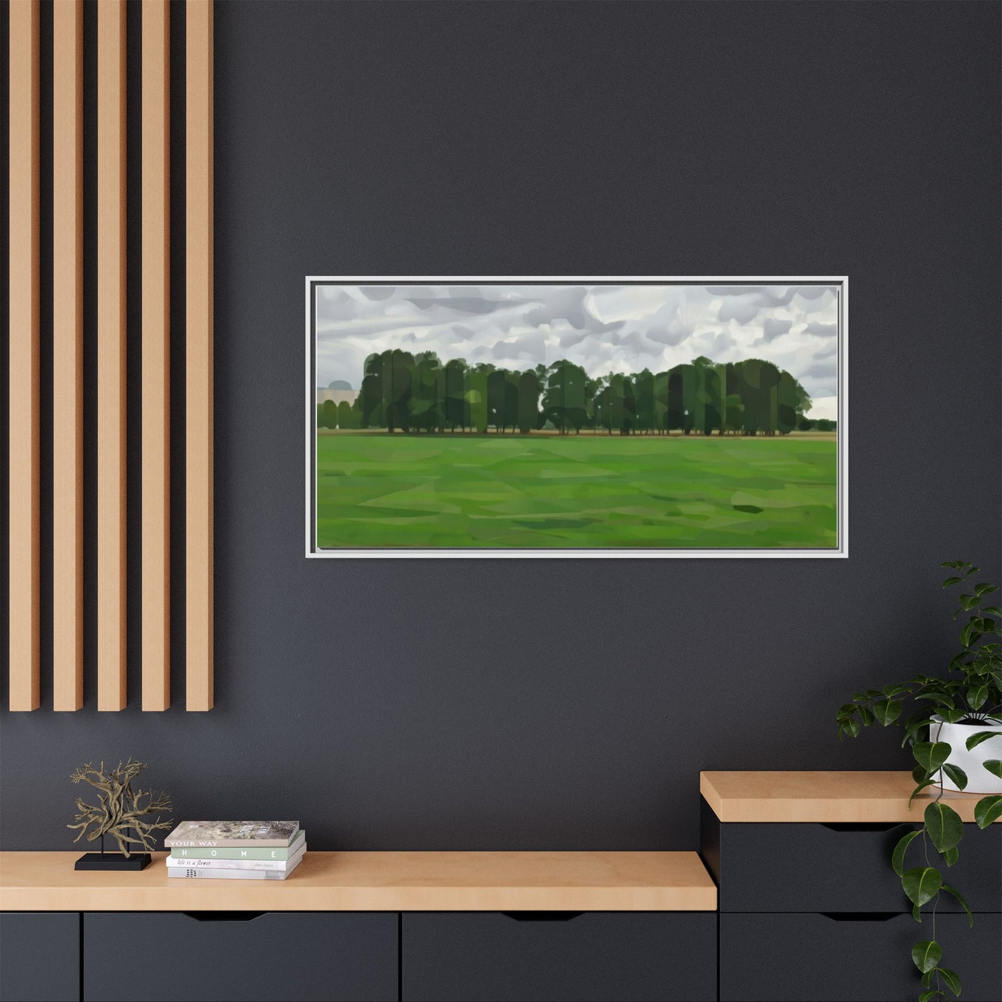 Framed Matte Canvas Print — Minimalist Green Landscape Art