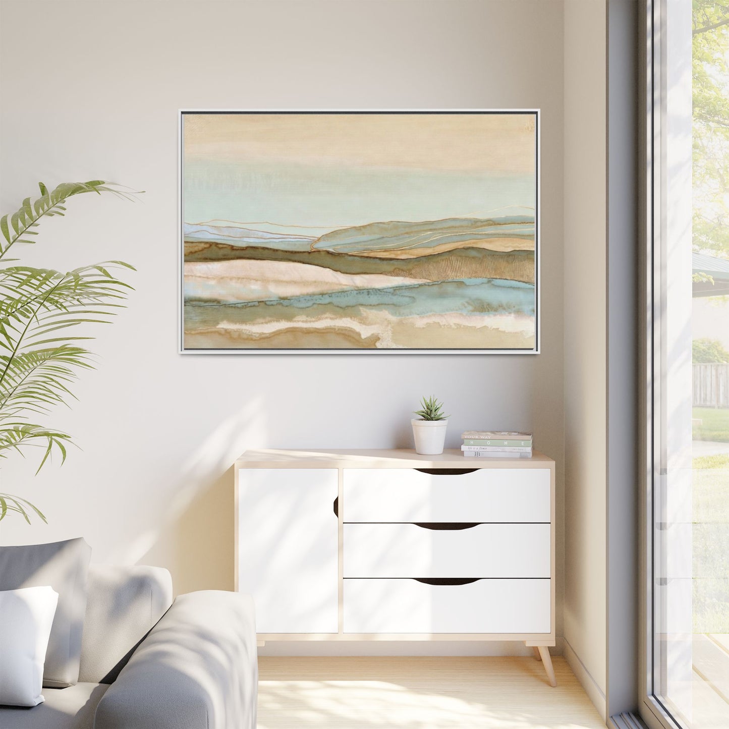 Framed Matte Canvas Coastal Abstract Landscape Wall Art