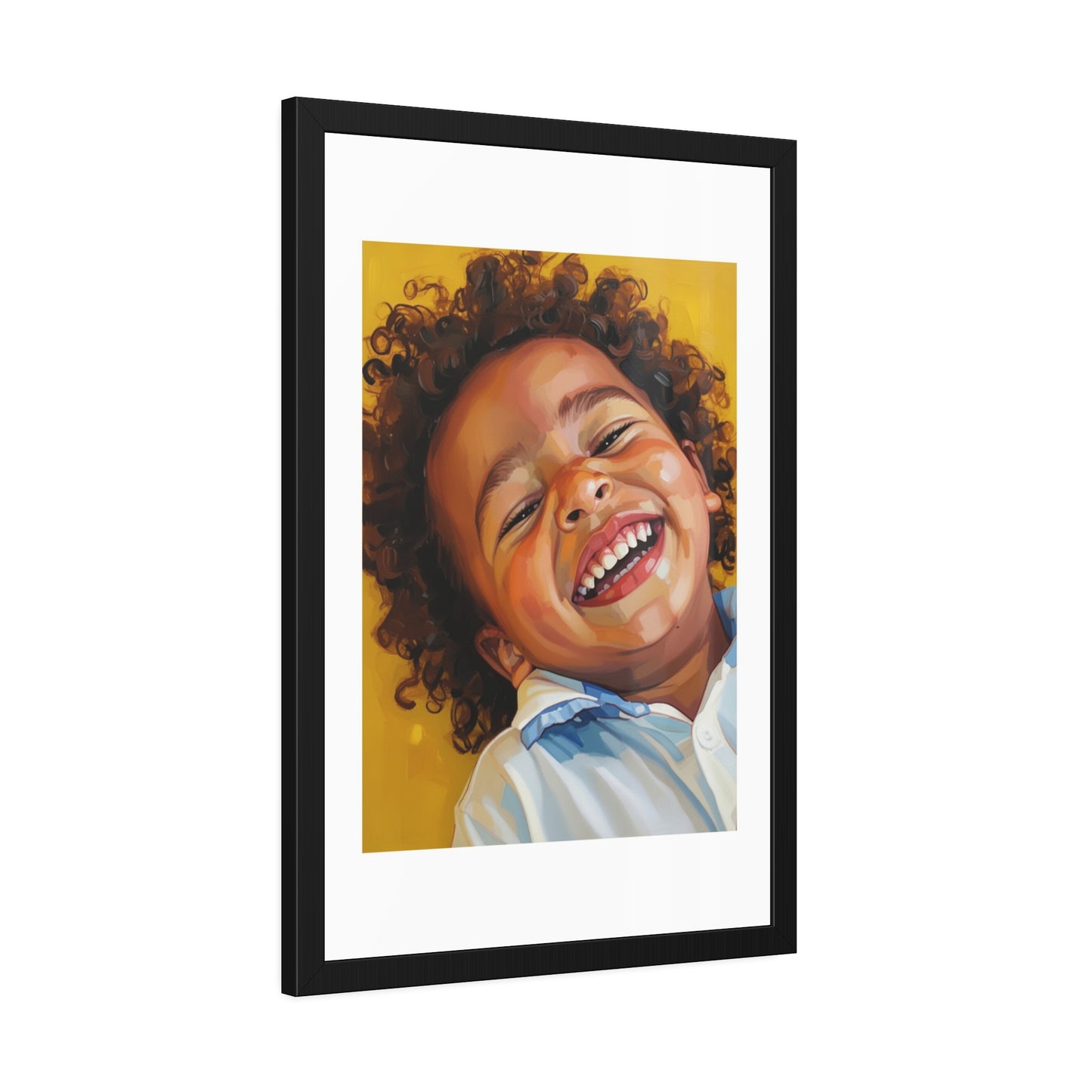 Framed Poster — Joyful Laughing Child Portrait, Colorful Nursery Wall Art